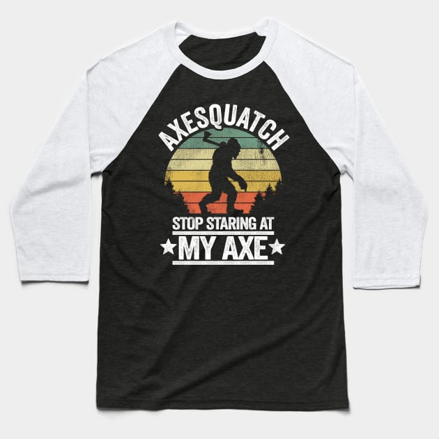 Funny Vintage Bigfoot Axe Throwing Axesquatch Gift Baseball T-Shirt by Kuehni
